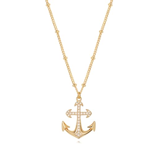 MTMY Gold Starfish Necklace 14K Gold Plated Shell Conch Ocean Pendant Necklace for Women Beach Summer Jewelry - style: CZ anchor