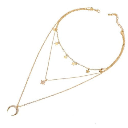 3 Layer Star Moon Pendant Necklace for Women, Gold Layered Crescent Moon Choker, Dainty Y2K Stackable Jewelry