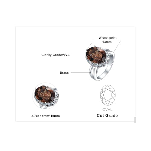 JewelryPalace Huge Oval Shape 5.7ct Genuine Smoky Quartz Cocktail Rings for Her, 14K White Yellow Rose Gold Plated 925 Sterling Silver Ring for Women, Natural Gemstone Jewelry Sets Rings - color: 1-Brass