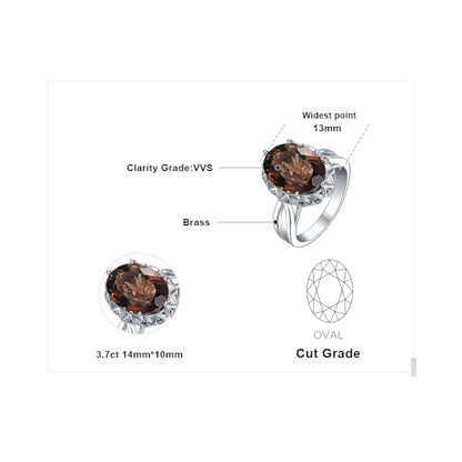 JewelryPalace Huge Oval Shape 5.7ct Genuine Smoky Quartz Cocktail Rings for Her, 14K White Yellow Rose Gold Plated 925 Sterling Silver Ring for Women, Natural Gemstone Jewelry Sets Rings - color: 1-Brass