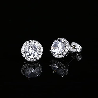 YOMELA Round Cubic Zirconia Stud Earrings for Women | Everyday Dainty, Diamond-Like Brilliance, CZ Halo Birthstone Studs, Hypoallergenic & Lightweight, Elegant & Versatile - color: White