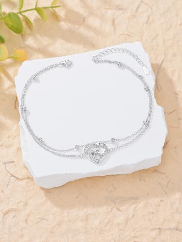 Dorunmo Initial Anklet 925 Sterling Silver Letter A-Z Layered Heart Anklet Beach Jewelry Birthday Gifts for Women - color: A