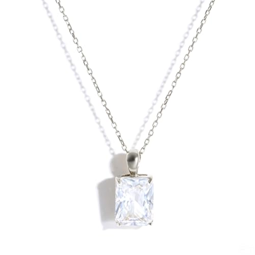 Cubic Zirconia Solitaire Necklace Stainless Steel, Rectangle Color Change Synthetic Alexandrite/Solitaire Necklace Pendant Women - color: Rectangle-Princess cut CZ-S