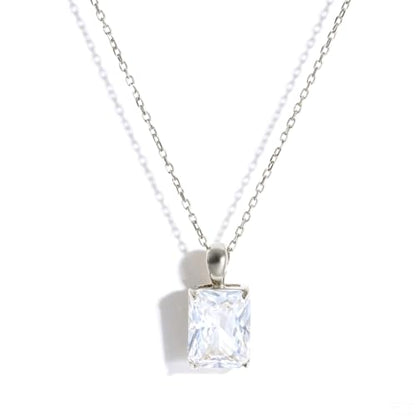 Cubic Zirconia Solitaire Necklace Stainless Steel, Rectangle Color Change Synthetic Alexandrite/Solitaire Necklace Pendant Women - color: Rectangle-Princess cut CZ-S
