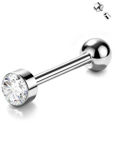 Jewseen ASTM F136 Hypoallergenic Titanium Super Light Tongue Ring Cute Crystal Internally Threaded 14G 16mm Piercing Jewelry-TIMELESS COLLECTION - color: Classic Clear