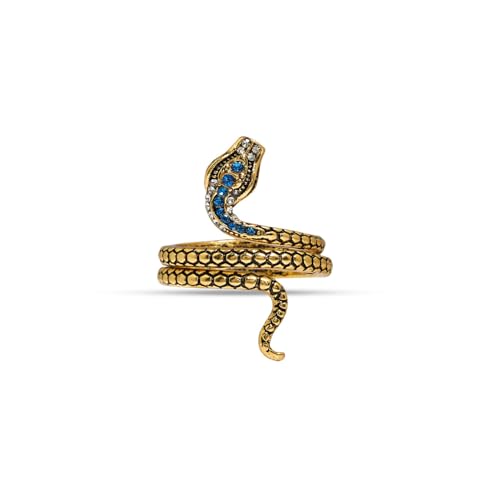 Stainless Steel Snake Ring for Men & Women Adjustable Serpent Wrap Ring with Green Blue Crystal Eye, Vintage Gothic Biker Jewelry, Non-Tarnish Open Band Statement Fashion Accessory Gift - style: Gold Snake