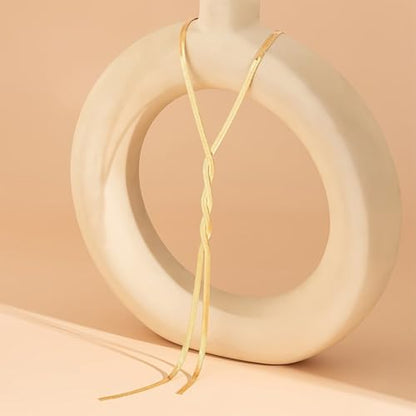 Long Gold Necklace for Women Dainty Lariat Necklaces Twist Snake Chain Y Necklace Charm Trendy Jewelry Gifts - color: Gold