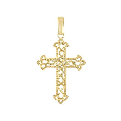 Takar 14K Gold Vermeil and 925 Sterling Silver Filigree Cross Pendant Necklace for Women, Open Work Christian Jewelry, Optional Rolo Chain - color: 14K Gold Vermeil
