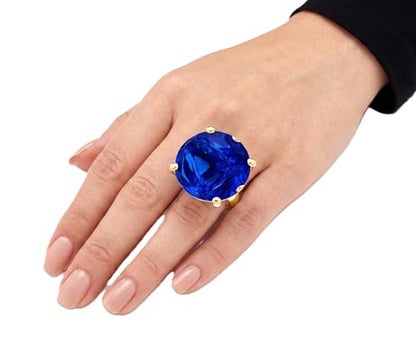 NYFASHION101 Women's Extra Big Rhinestone Fashion Stretch Ring - color: Blue/Gold-Tone