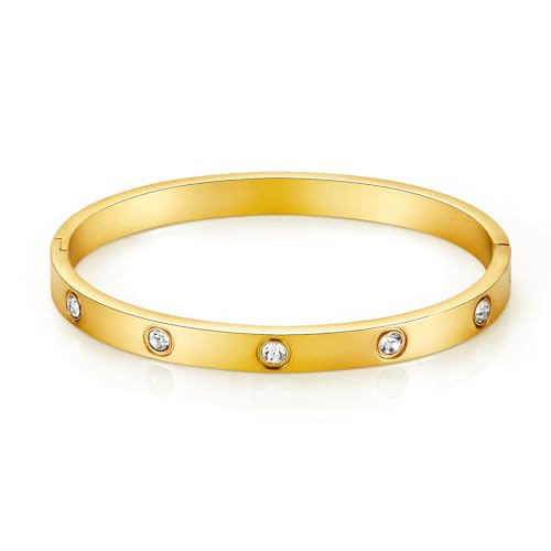 Gold Chain Bangle Bracelets For Women,18K Gold-plated Friendship Love Stainless Steel Jewelry Birthday Gifts Jewelry - color: Golden