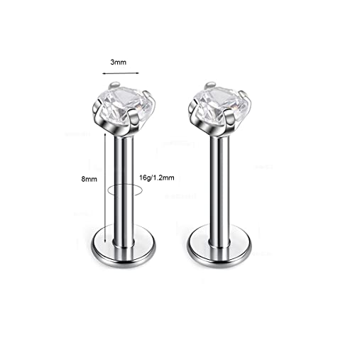 BelezaDosas G23 Titanium Labret Studs Threadless 16G Lip Rook Lobe Tragus Helix Cartilage Push Back Earring Piercing Jewelry - style: 1 pair clear