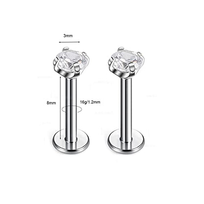 BelezaDosas G23 Titanium Labret Studs Threadless 16G Lip Rook Lobe Tragus Helix Cartilage Push Back Earring Piercing Jewelry - style: 1 pair clear