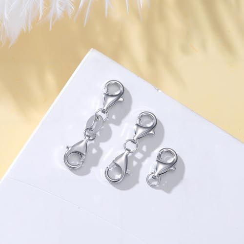 925 Sterling Silver Lobster Clasp for DIY Necklace Bracelet Jewelry Making, Double Spring Clasp with Closed Jump Rings, Necklace Extender Clasp Connector Bracelet Extension (Style 4) - style: Style 4