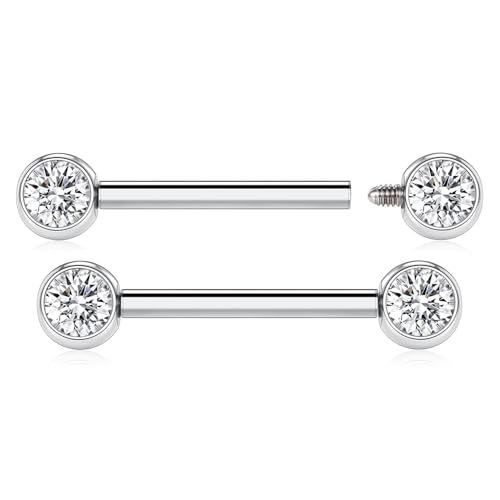 AROWRO Nipple Piercing Jewelry Nipple Rings Titanium Nipple Rings Implant Grade Hypoallergenic 14G Internally Threaded Straight Barbells with Cubic Zirconia Opal Gold Silver Rose Gold Black 12mm 14mm 16mm 18mm 20mm - color: Silver+Clear CZ