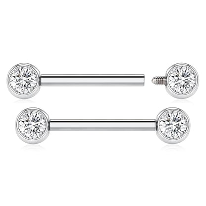 AROWRO Nipple Piercing Jewelry Nipple Rings Titanium Nipple Rings Implant Grade Hypoallergenic 14G Internally Threaded Straight Barbells with Cubic Zirconia Opal Gold Silver Rose Gold Black 12mm 14mm 16mm 18mm 20mm - color: Silver+Clear CZ