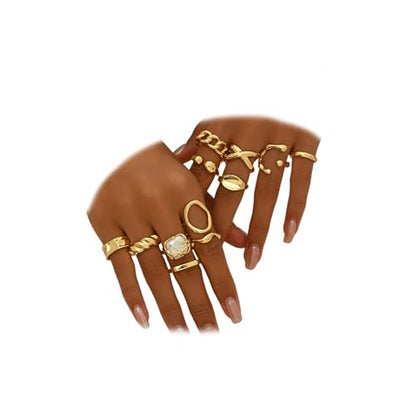 Vintage Chunky Gold Stackable Knuckle Rings Set Dainty Geometric Dome Hippie Open Rings Pack for Women Punk 70s 80s Costume Jewelry Accessories
