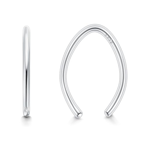 CHIC & ARTSY 925 Sterling Silver Open Hoop Earrings Small Hoop Earrings for Women Half Hoop Cartilage Piercing Adjustable Huggie Earrings - color: C:Silver 6mm