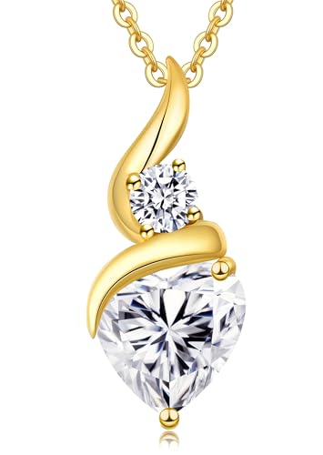 ANDSO Heart Moissanite Necklaces Birthday Jewelry Gifts for Women | S925 Silver /Gold Plating Birthstone Necklace, Ideal Anniversary Christmas Valentine Present for Mom Wife Her Girlfriend - style: 18K Gold-2 Carat