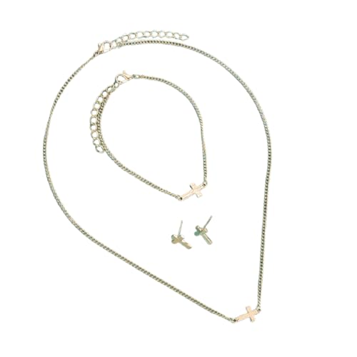 Dainty Cross Jewelry Set Sparkling Rhinestones Earrings Bracelet Necklace Set for Women Religious Faith Cubic Zirconia Cross Studs Earrings Jewelry Set - style: Gold 02