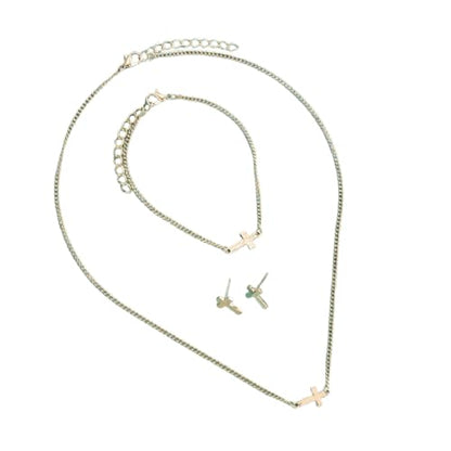 Dainty Cross Jewelry Set Sparkling Rhinestones Earrings Bracelet Necklace Set for Women Religious Faith Cubic Zirconia Cross Studs Earrings Jewelry Set - style: Gold 02