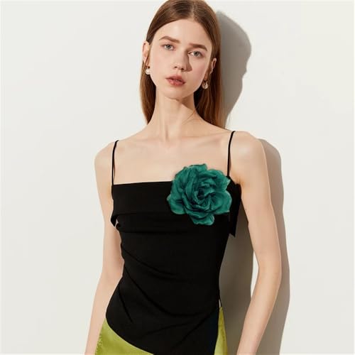 Flash Camellia Flower Brooch Pin for Women Men Elegant Texture Fabric Dahlia Rose Floral Brooches Lapel Pins Dainty Wedding Holiday Party Costume Dress Accessories Jewelry - color: Green