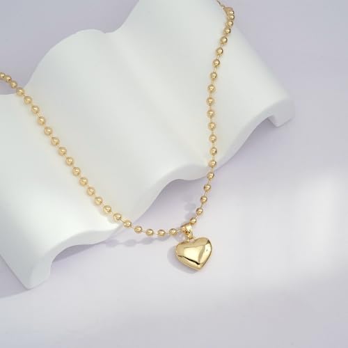 Gold Silver Necklace for Women, Dainty Cubic Zirconia Pendant | Teardrop CZ Charm, 14K Gold/Sterling Silver Plated, Adjustable Chain, Hypoallergenic & Waterproof Jewelry, Cute Trendy Gift - color: Gold-Puffy heart/ball chain