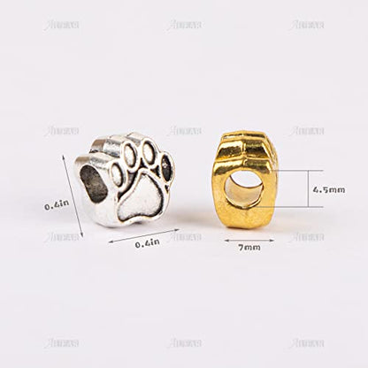 AUEAR, 50 Pack Paw Prints Bead Dog Footprint Beads for DIY Crafts Jewelry Making Silver Gold - color: Silver & Gold, size: 50 Pack