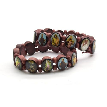 DATOA 4Pcs Wooden Jesus Virgin Mary Bracelet Saints Rosary Stretch Wooden Small Panel Bracelet Religious Saints Jesus Gift - style: Style B