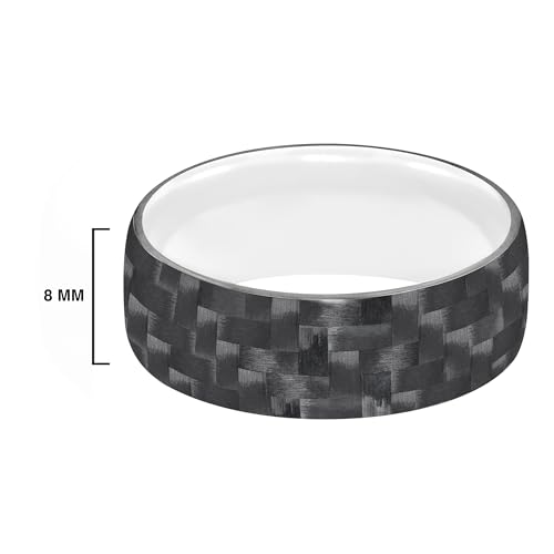 Men’s Tungsten Carbide Wedding Band – 9mm Woven Black Carbon Fiber Exterior Ring with White Tungsten Interior, Flat Low Dome Profile, Comfort Fit, Scratch Resistant & Hypoallergenic by Brilliant