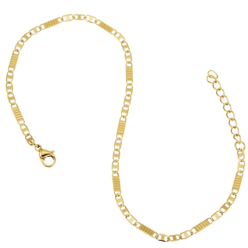 Gold Stainless Steel Anklet Chain for Women Adjustable Ankle Bracelet Fashionable Simple Design, Round mold chain - color: Gold+ Figure eight chain, size: 22+3cm