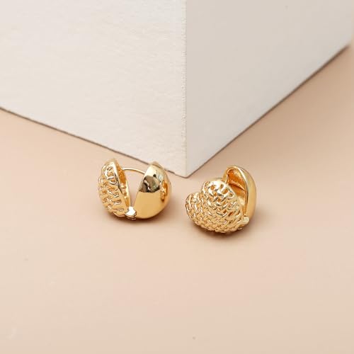 Small Chunky Gold Hoop Earrings For Women, 14k Gold Thick statement huggie hoop earrings Trendy Hoop Earrings Set Hypoallergenic Fashion Earrings - color: Heart-Gold 2