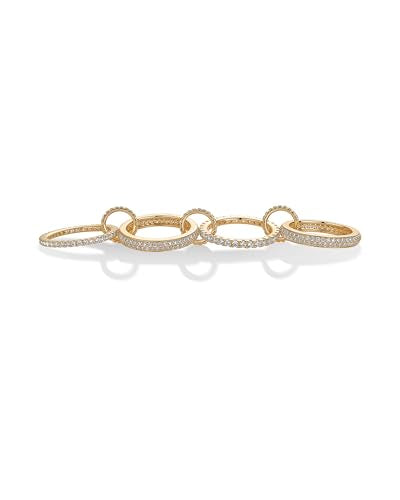 PAVOI 14K Gold Plated Interlocking Ring for Women - Chunky Connected Bands Interlock Stackable Rings for Women - Trendy Cubic Zirconia Two Tone Interlocked Multi-Band Statement Jewelry - style: Chunky Bands & CZ - Yellow Gold