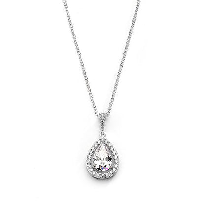 Mariell Cubic Zirconia Crystal Bridal Necklace, Teardrop Pendant, Prom Wedding Jewelry Gift for Women