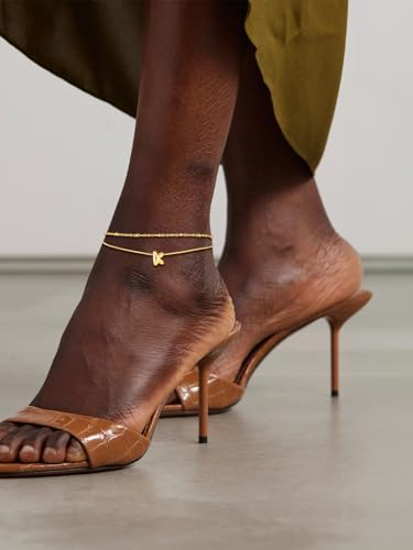 FOCALOOK Initial Anklet Bracelet for Women, 14K Gold Plated Anklets Layer Letter Ankle Chain Non Tarnish, 8.5"+2" Adjustable Large Ankle Summer Beach Foot Jewelry - color: Gold-K