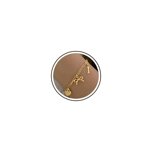 14K Gold Plated Bracelet for Women Simple Jewelry Initial A-Z Bracelet Dainty Chain Gifts for Women Birthday Unique Dainty Letter Charm Bracelet with Bow Anniversaries Gifts for Mother Her Jewelry Gift - style: I
