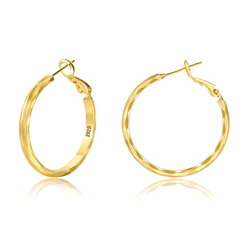 Sterling Silver Hoop Earrings - Diamond-Cut Circle Hoops, Hypoallergenic, 3mm Thin, Oversize 20/30/40/50/60mm - color: Gold,30mm
