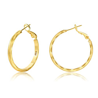 Sterling Silver Hoop Earrings - Diamond-Cut Circle Hoops, Hypoallergenic, 3mm Thin, Oversize 20/30/40/50/60mm - color: Gold,30mm