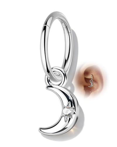 COCHARM Clicker Rook Earring-Star 16G Moon & Square Helix Rarrings,316L Stainless Steel Helix Daith piercing Jewelry 6/8MM - color: Moon-8MM