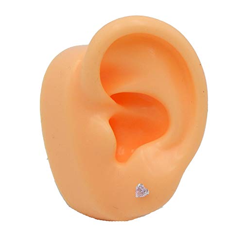 925 Sterling Silver 4mm Heart Birthstone CZ Stud Earrings 33210 (Choose Your Color) (Nickel Free) - color: Pink
