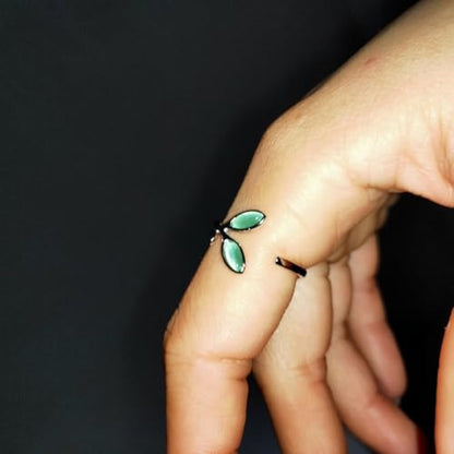 Adjustable Leaf Stackable Rings for Women Cubic Zirconia Stones Blue Leaves Purple Flower Open Band Stacking Finger Sliver Rings Fashion Plant Floral Aesthetic CZ Jewelry - color: stone leaf