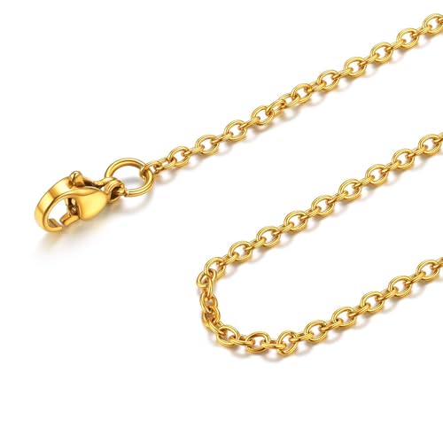 FOCALOOK Womens Chain Necklace, 1/1.4/2mm Thin Cable Link Necklace Chain | Hypoallergenic 316L Stainless Steel, Non Tarnish, Sturdy Chain for Pendants, 14K Gold Plated/Silver/Rose Gold/Black, 14-30" - color: 2mm 14K Gold Plated, size: 14 Inch