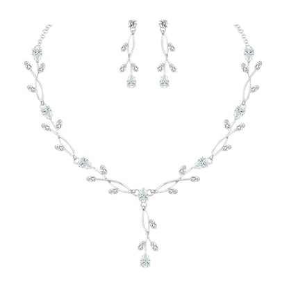CSY Elegant Bridal Jewelry Sets Clear Cubic Zirconia Wedding Necklace Earrings Bracelet Set for Birdes Bridesmaids CZ Prom Jewelry - color: Silver-Necklace Earrings