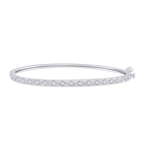 Classic Plain Design & 7 inch Bangle Bracelet for Women | Metal: Sterling Silver|Stone: Moissanite - color: Diamond Chevron