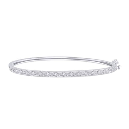 Classic Plain Design & 7 inch Bangle Bracelet for Women | Metal: Sterling Silver|Stone: Moissanite - color: Diamond Chevron