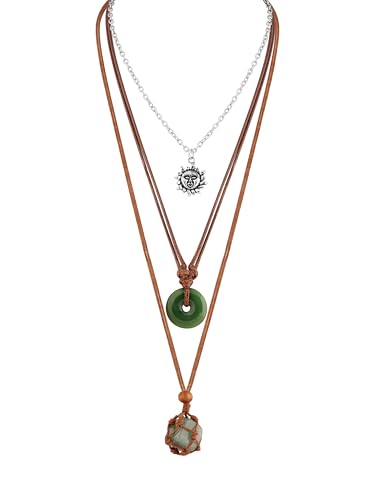 MINACHI Bohemian Retro Style Multi Layer Necklace, Green Crystal Sun and Floral Pendant, Ethnic Jewelry for Women - style: Necklace NEC.011