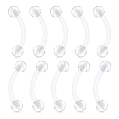 D.Bella 16G Clear Bioflex Acrylic Curved Barbell Eyebrow Rings Snake Eyes Tongue Belly Ring Mix Color CZ Piercing Retainer - style: Style C