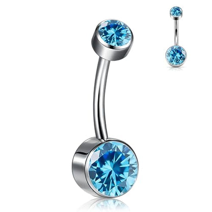 Titanium Floating Belly Button Rings 14G, ASTM F136 Implant-Grade Curved Barbell, Internal Thread with 6mm Teardrop Gems, Sparkle Navel Piercing Jewelry, 10mm/12mm Length - color: Silver-Blue, size: 1/2"(12mm)