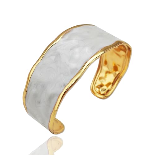 YBMYCM Chunky Shell Cuff Bracelet for Women, Hammered Boho Open Bangle | Adjustable Irregular Wide Bracelets Jewelry Gifts for Women, Perfect for Daily Wear - color: C-White