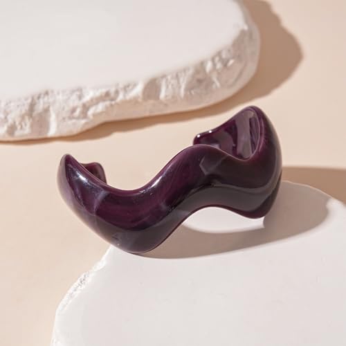 Creative Wave-shaped Opening Cuff Bracelets Statement Colorful Geometric Chunky Bangle Bracelets Acrylic Resin Irregular Wristbands for Beach Vacation Jewelry - color: Dark Purple