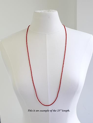Kathy Bankston Red Seed Bead Necklace, Thin 1.5mm Single Strand Beaded Necklace - color: Pepper Red